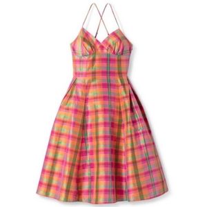 Isaac Mizrahi Plaid Sleeveless V-Neck Silk Dress